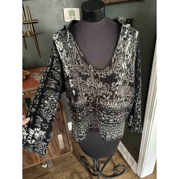 Free People Womens S Bohemian Fall Winter Scoop Neck Embroidered Sweater Hood Bk - Picture 5 of 9